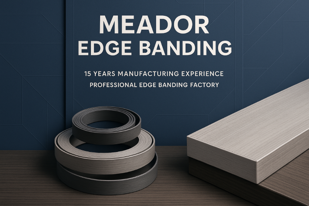 公司名字是Meador edge banding ,15年生产经验的封边条工厂,生成一个简洁大气的宣传海报,上面的字要英文